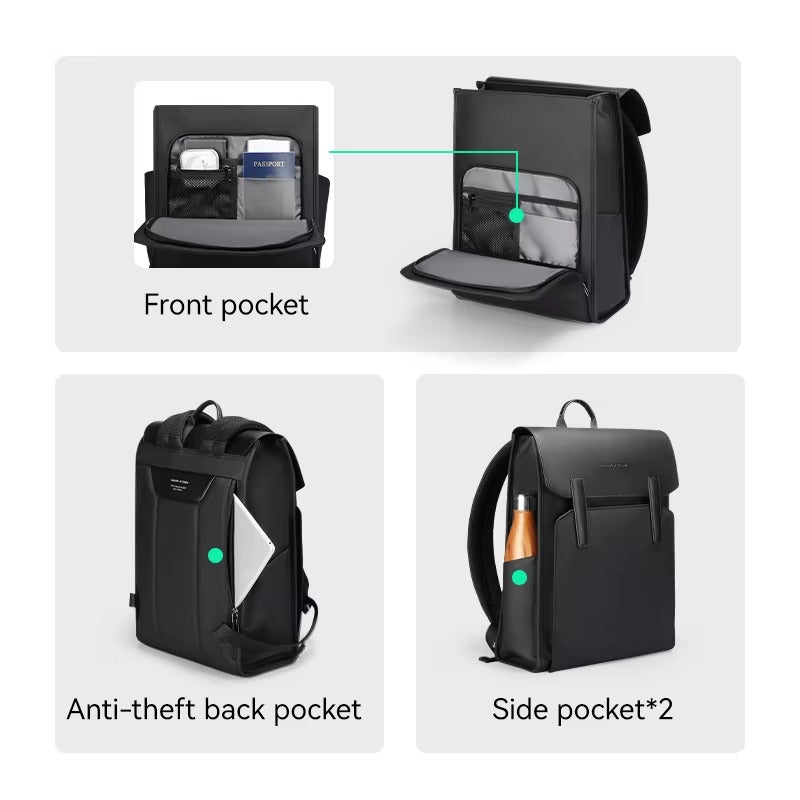 Svart Lädarryggsäck för Jobb & Skola – För Män med Stil