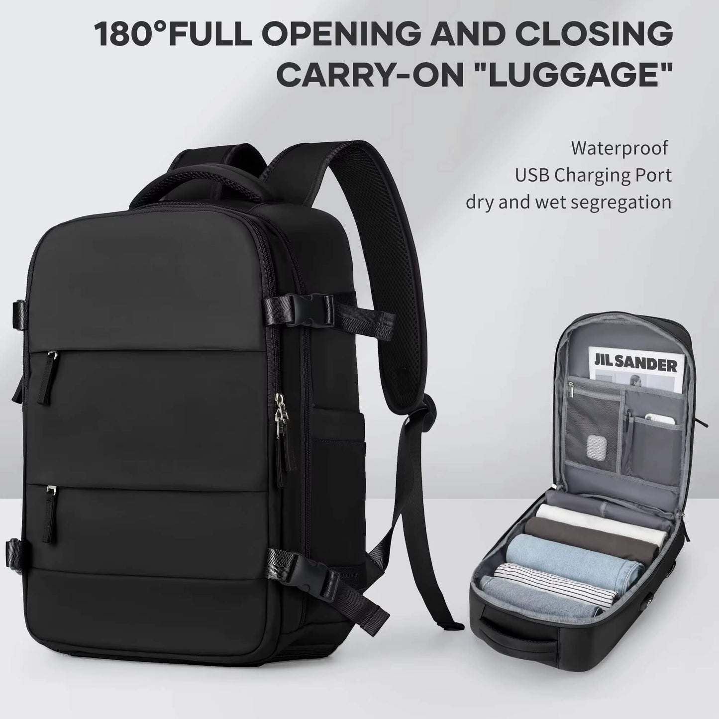 Multifunktionell Ryggsäck – Vattentät, 25L, USB-laddning & Skofack