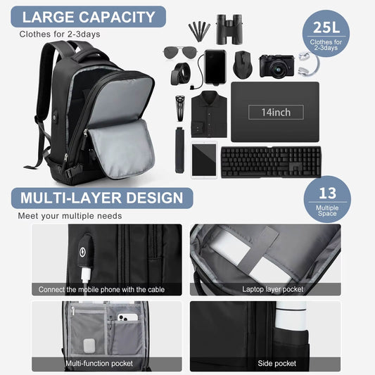 Multifunktionell Ryggsäck – Vattentät, 25L, USB-laddning & Skofack